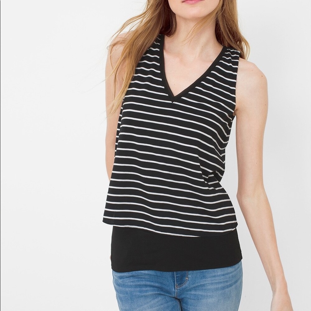 ๐ธ3/$25 WHBM V-neck Layered Black and White Striped High Lo Tank Top, Size S - Picture 13 of 15